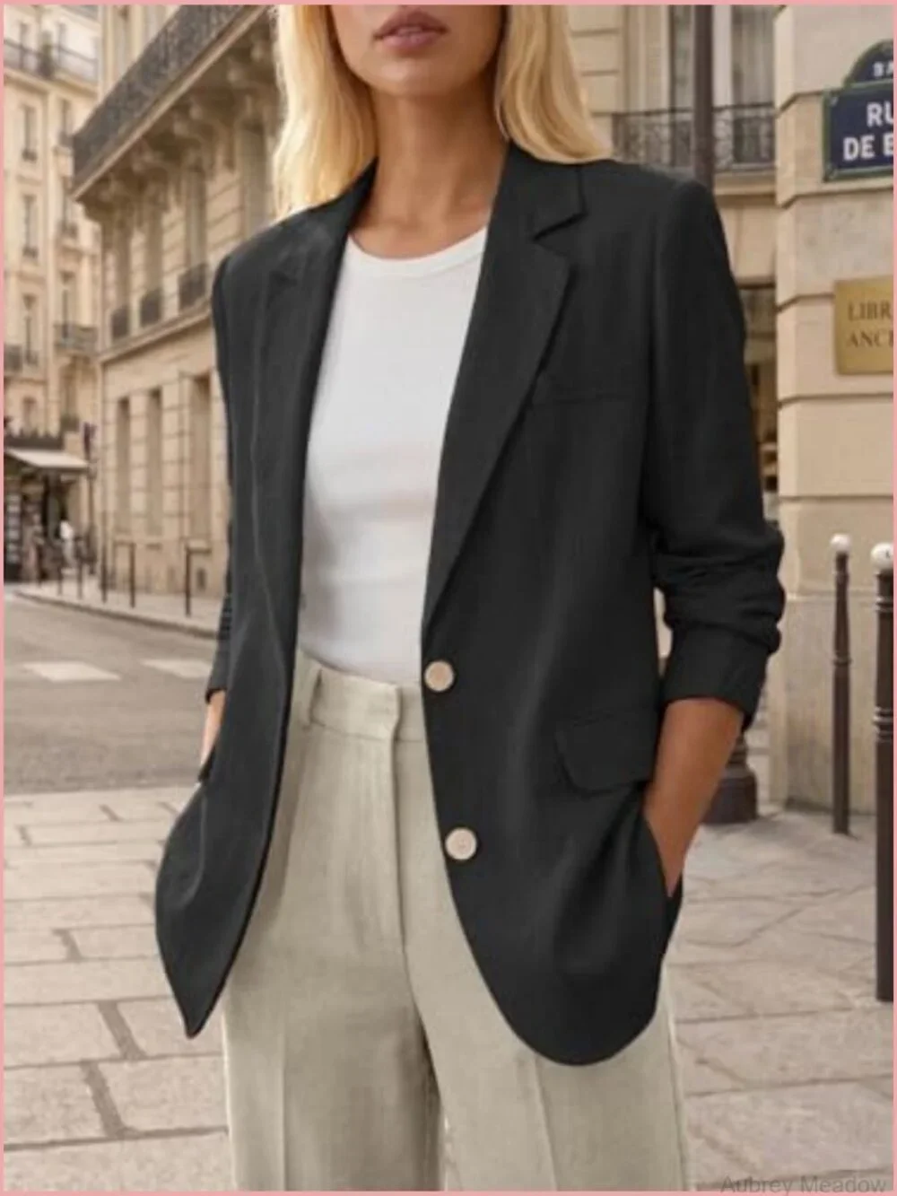 Linen-Blend Long Open-Front Blazer Lightweight Casual Work